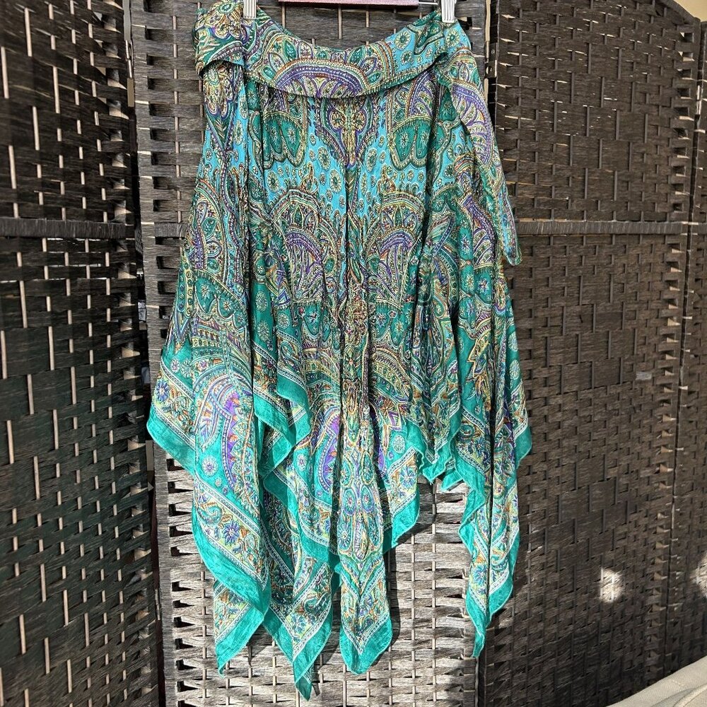 Boston Proper Womens Y2K Silk Draping Flowy Skirt Paisley Green Size Small
